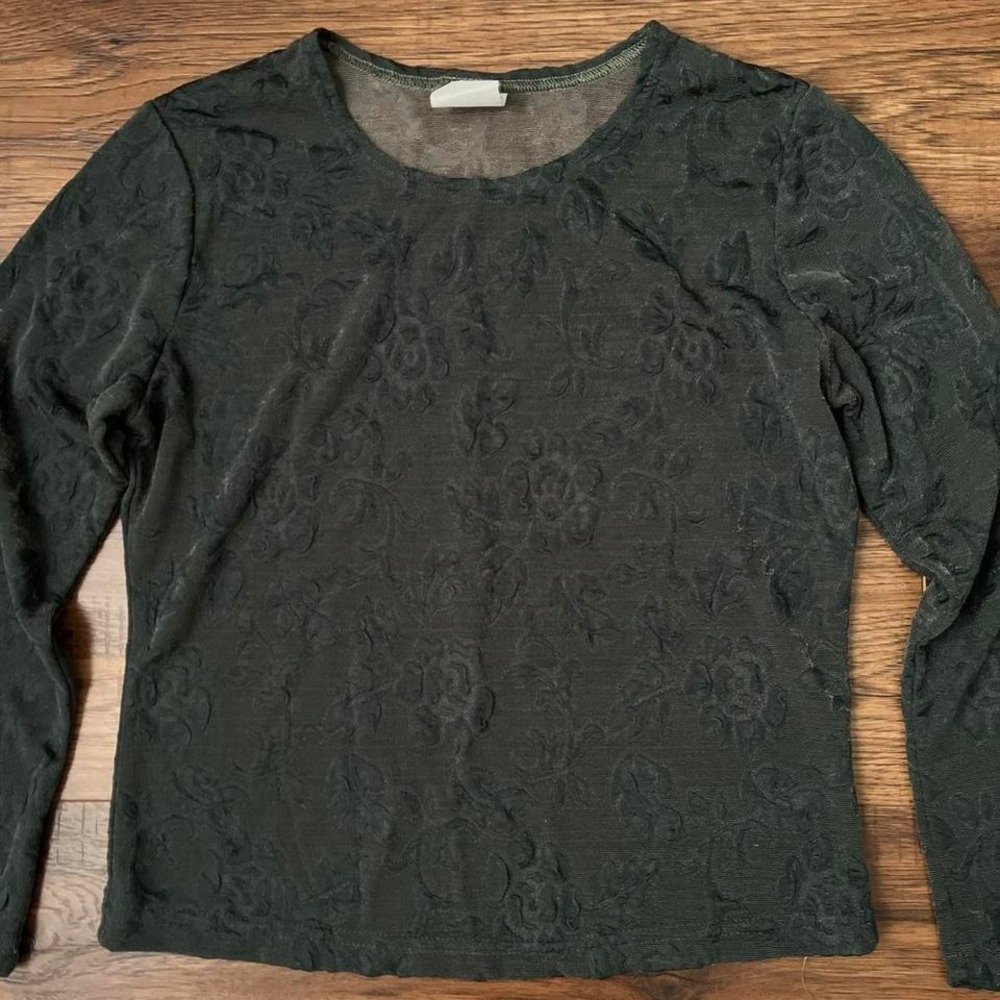Vintage Forest Green Long Sleeve Crewneck Top Floral Small Fairy Whimsigoth Goth - Picture 2 of 7
